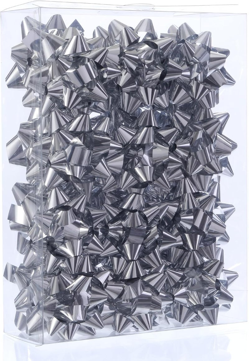 DYSHIPEN 24 Large Gift Bows,3.5 inches, Bows for Gift Wrapping and Presents,Christmas Bows,for Parties, Birthdays, Weddings or Other Holidays. (Silver) - Image 2